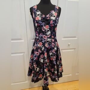 Hot Topic Hell Bunny floral skull cutout skater Rockabilly tank dress S